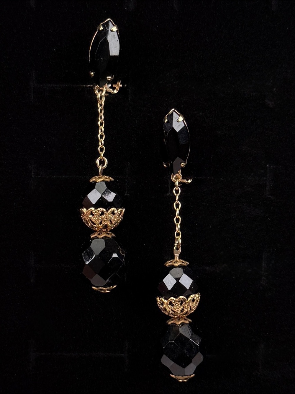 Vintage Lewis Segal California Black Bead Dangle Clip On Earrings